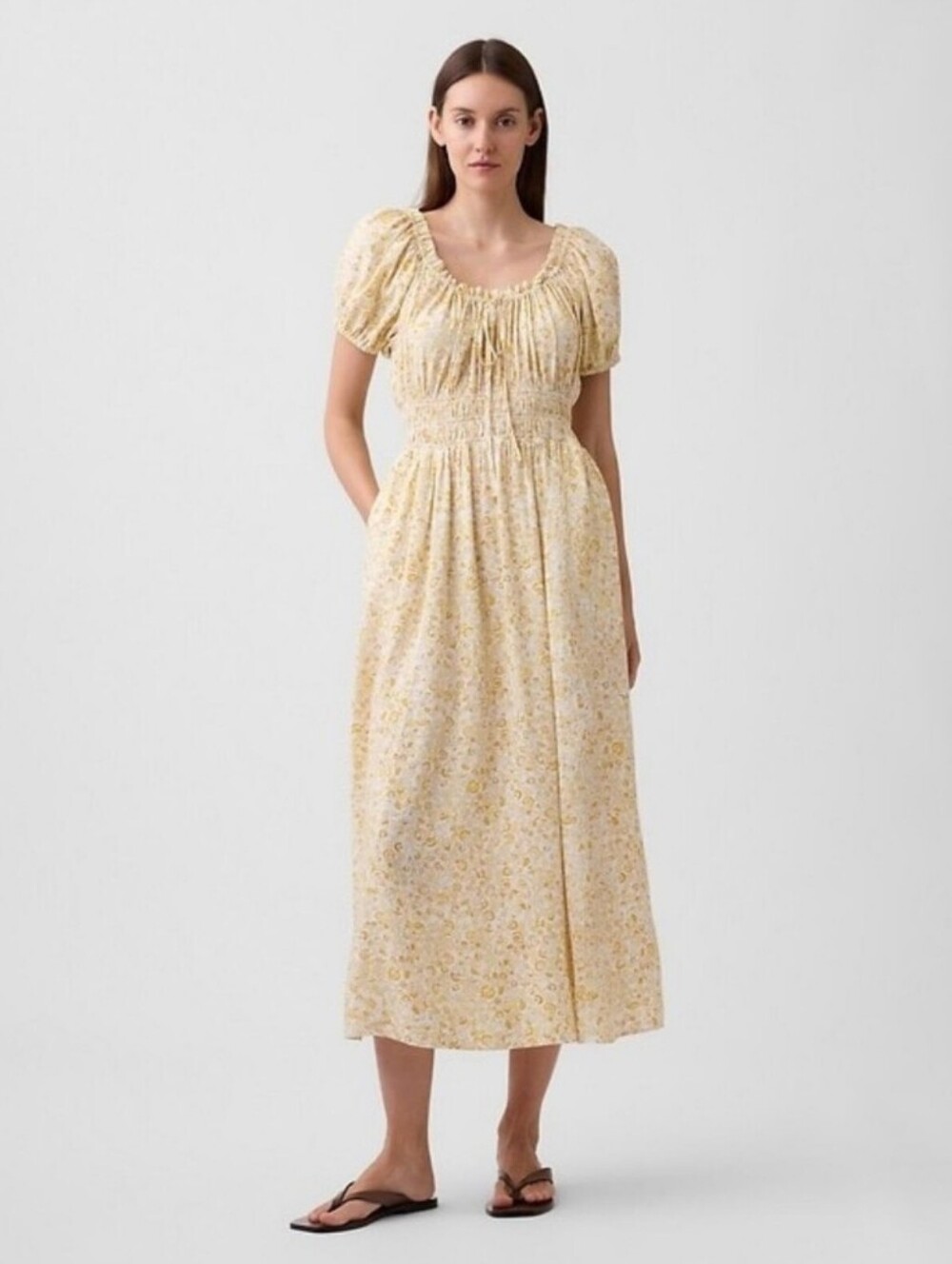 Gap Puff Sleeve Maxi Dress Yellow Floral NWT